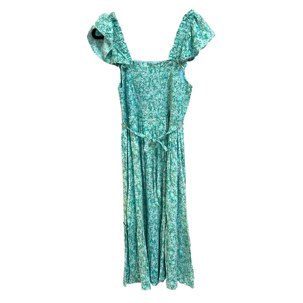 NWT April Cornell Aqua‎ Meadow Dress Smocked Ruffle Sleeve Midi Maxi Boho Small - Image 2