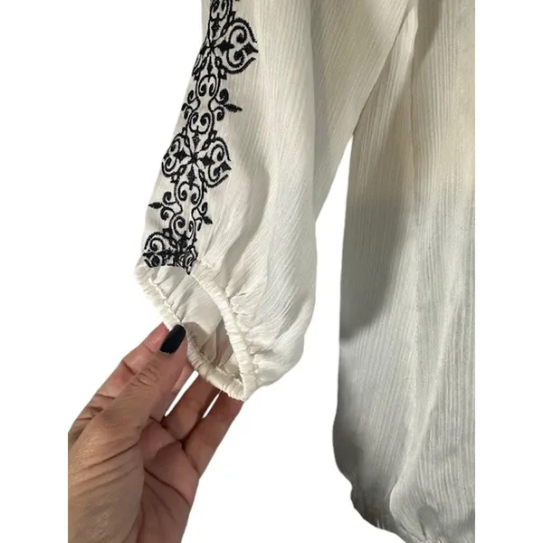 WHBM Embroidered Paisley Bohemian Style Long Sleeve Intricate Blouse Women Med - Image 3