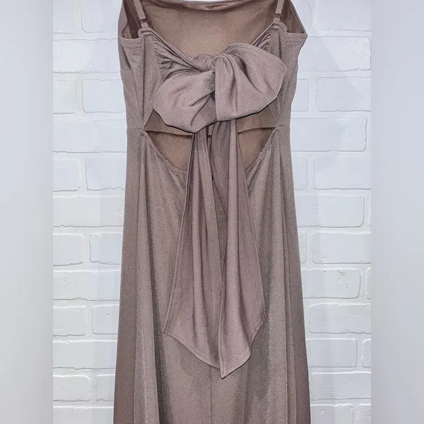 Birdy Grey Benny Dress in Crepe Taupe Bow Back Gown - Image 8