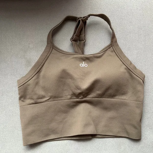 Alo Yoga Seamless Ribbed Favorite Bra Tank Olive Tree M - Image 2