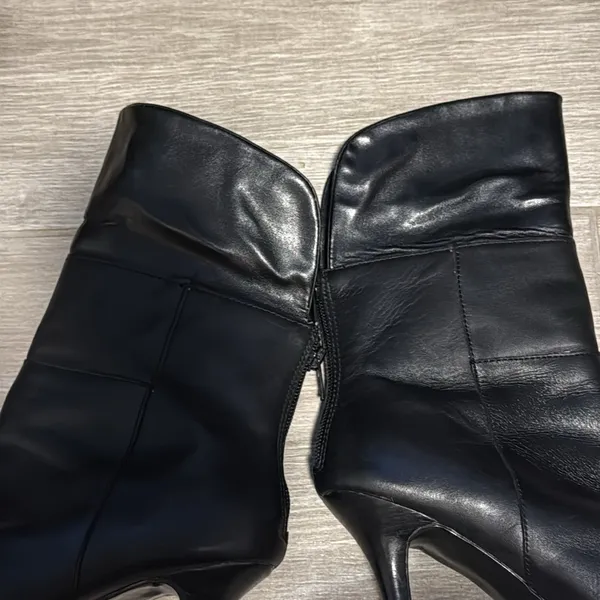 Ralph Lauren Black Leather Leola Fold-Over High Heel Boots‎ Size 7.5 booties - Image 15