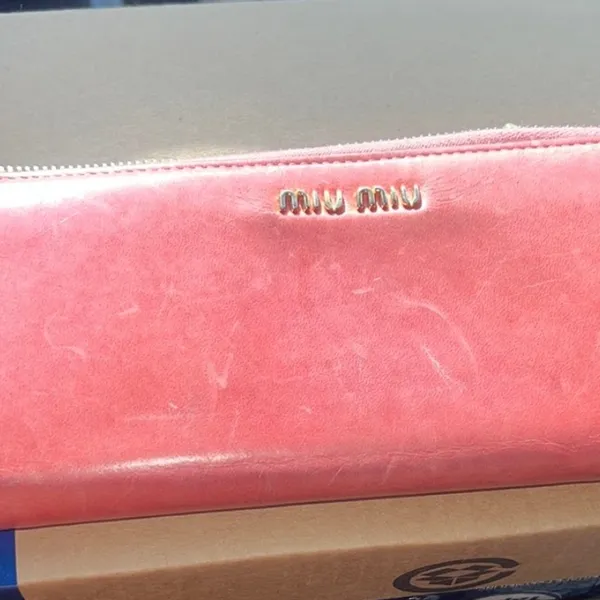 Designer Miu Miu Coral Pink Leather Wallet - Image 2