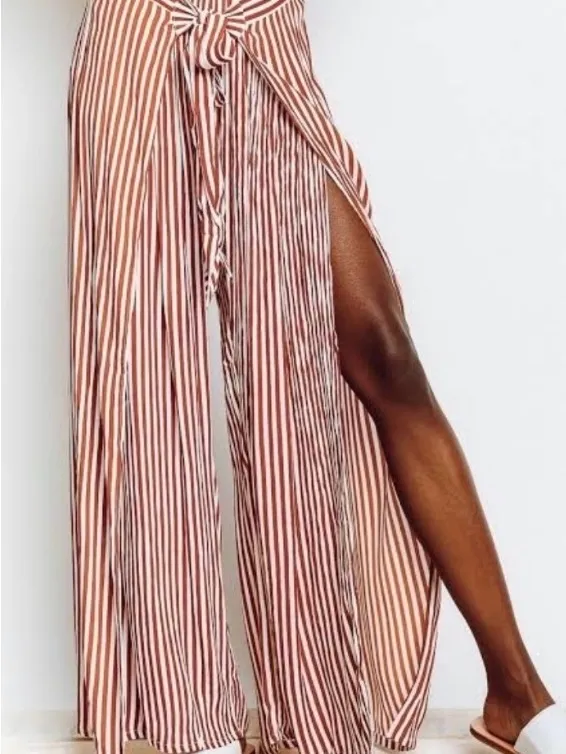 FAITHFULL THE BRAND Es Torrent Vertical-Stripe Wide-Leg Pants with Side Slit - Image 2