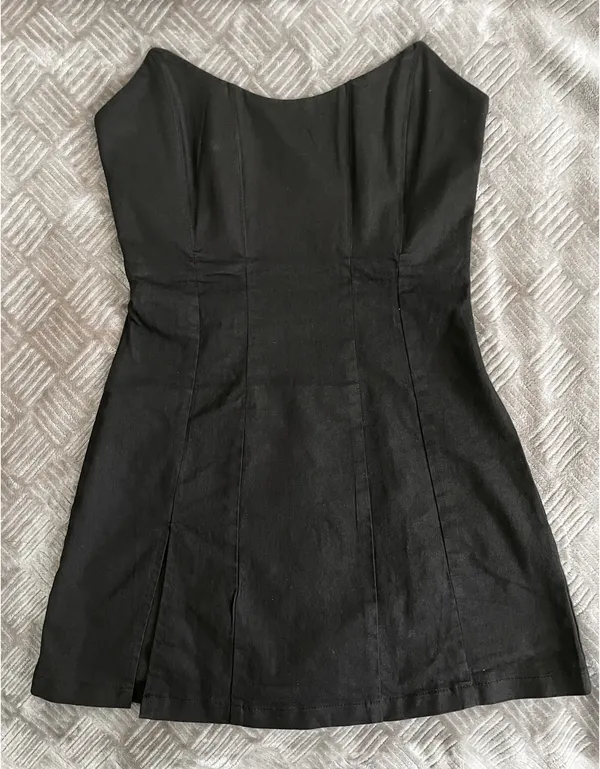 White Fox Boutique Black Corset Mini Dress with Slit - Image 6