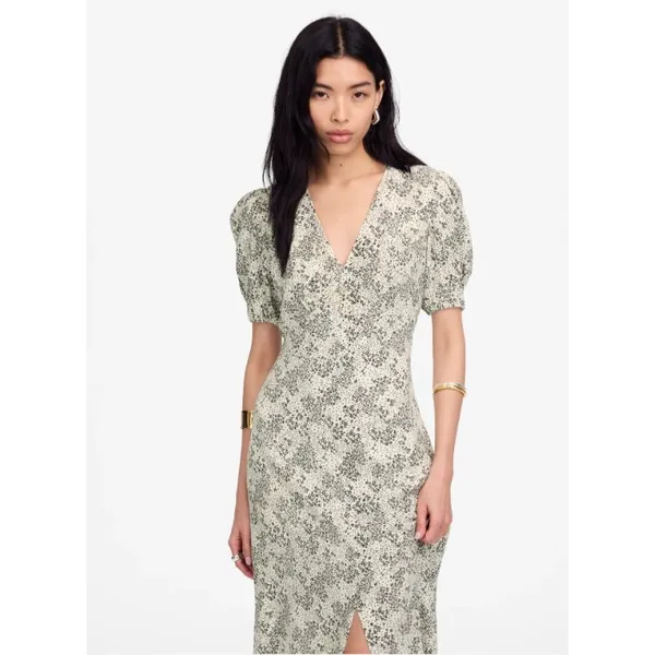 Madewell Dress Size 14 Harper Floral Ivory Puff Sleeve V Neck Midi Floral NU576 - Image 2