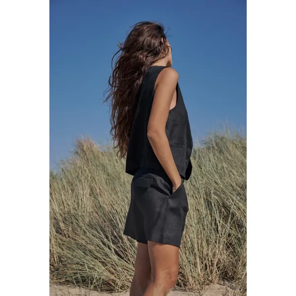 Zara Black Linen Blend High Waist Front Pleats Shorts Size Medium 8026/707 - Image 8
