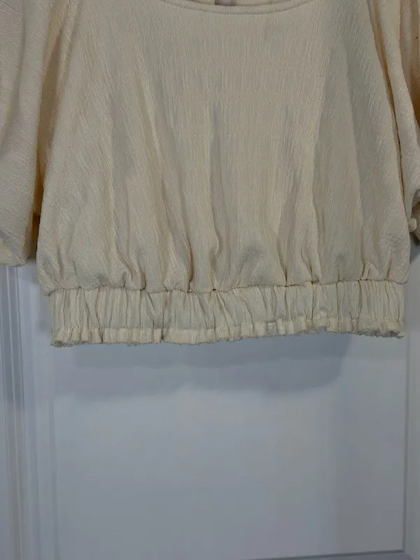 Free People Tovah Cream Textured Crop Top with Open Back - Image 3