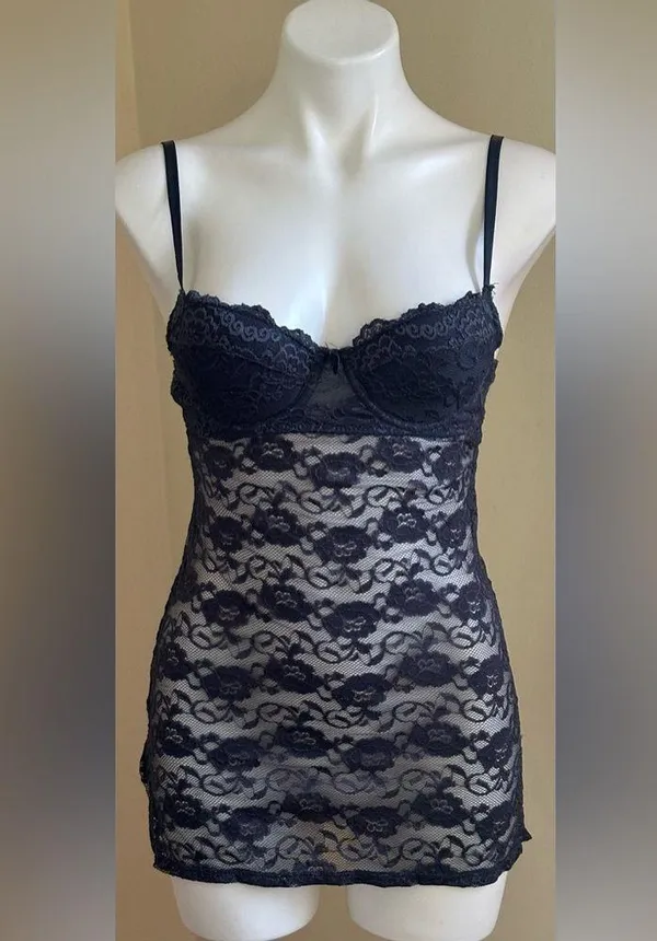 Rampage Naval Blue Lace Chemise Adjustable Straps Key Hole & Hook Closure Sz S - Image 4
