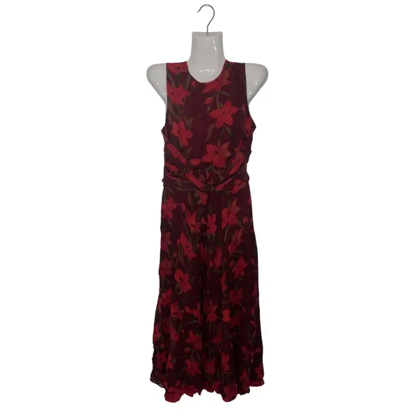 Adrianna Papell Sleeveless Floral Silk Maxi Dress Tie Waist SZ 10 Botanical Chic - Image 5