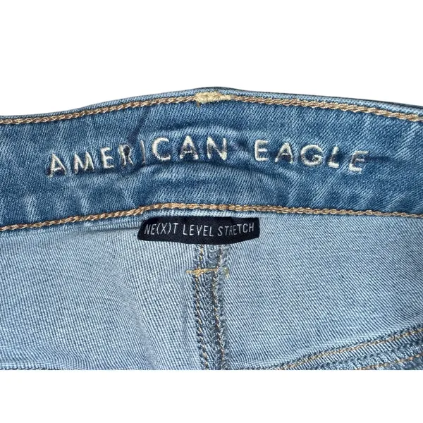 American eagle outfitters hi rise shortie denim jean shorts distressed size 10 - Image 2