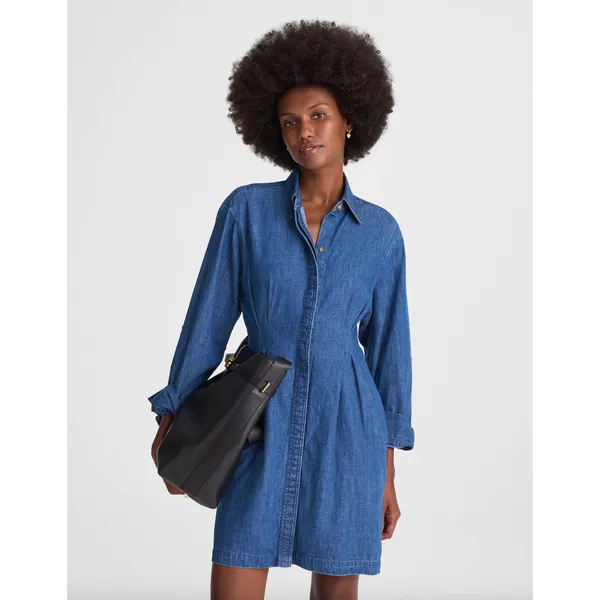 Madewell Denim Pleated Mini Shirtdress Bouvier Wash Blue Long Sleeve US 8 NWT - Image 2