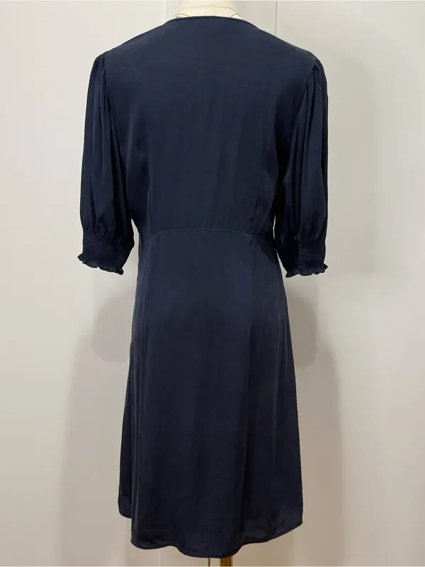 Quince Washable Stretch Silk Puff Sleeve Mini Dress Medium Navy Minimal Fall - Image 9