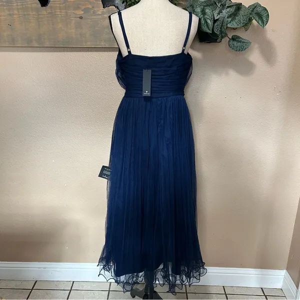 Exemplary Aura Navy Tulle Surplice Midi Dress - Image 6