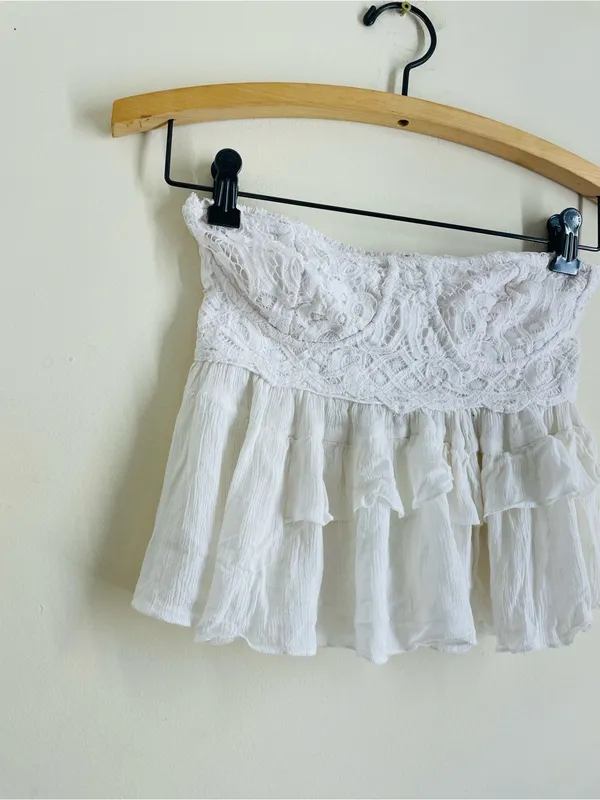 Free People Adella Corset Cami Tube Top White Lace Ruffle Boho Festival size M - Image 11