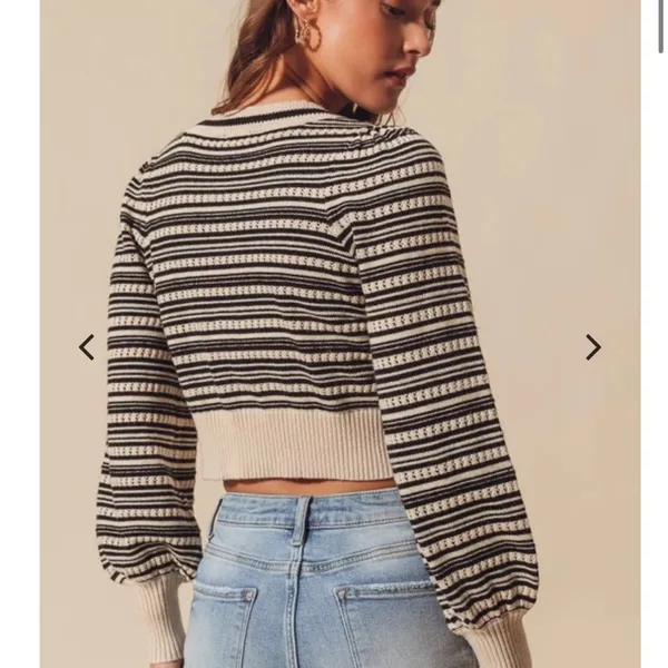 SO Me Ribbon Button Crop Cardigan Black - Image 5