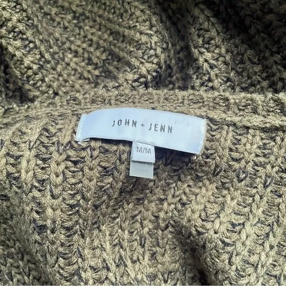 John + Jenn Constance Sweater M Olive Green V Neck Open Knit Oversized Revolve - Image 10