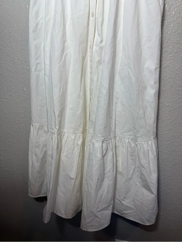 TCEC White‎ Cotton Shirt Dress Womens Small Sleeveless Tiered Midi Maxi - Image 4