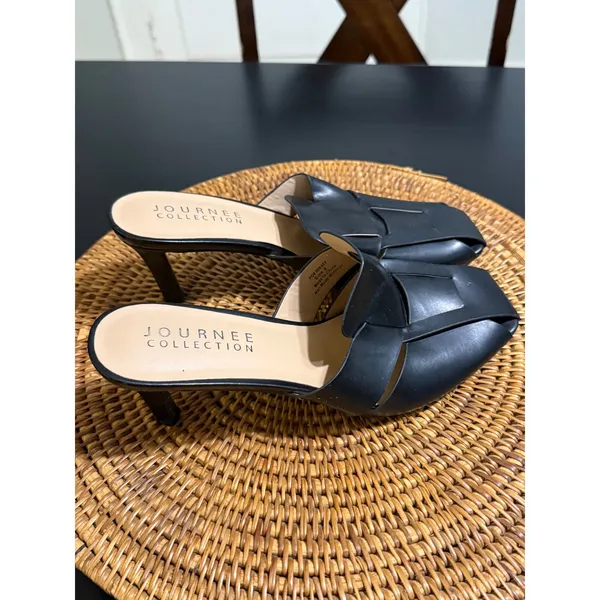 Journee Collection Black Woven Cage Heeled Mules Pointed Toe Sandals Womens 9 - Image 2