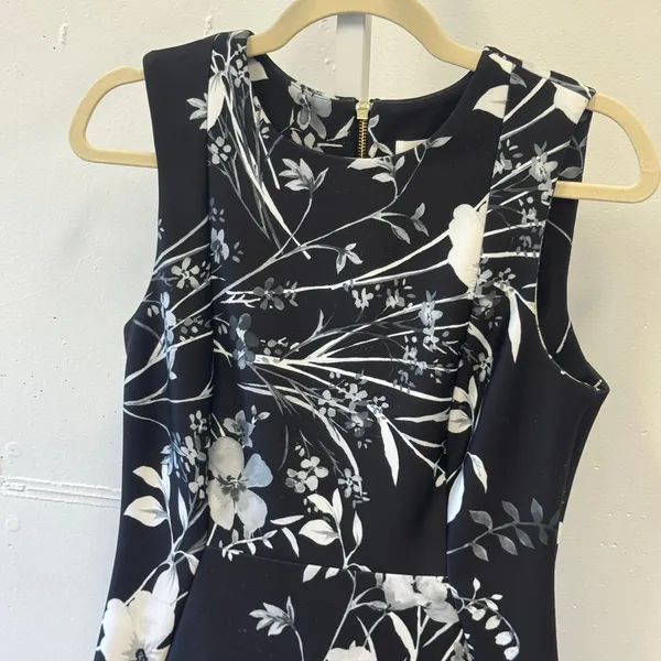 Calvin Klein Womens Black White Floral Sleeveless Scuba Sheath Dress Size 6 - Image 3