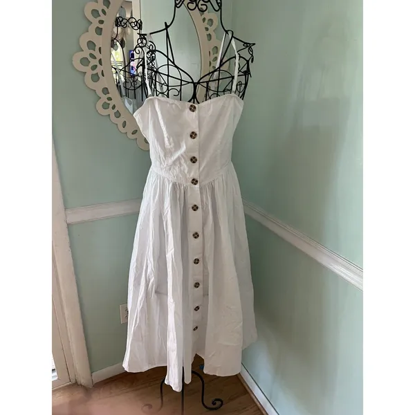Free People Women's Perfect Peach‎ Poplin Midi Dress White Large NWT SOLD OUT! - Image 3