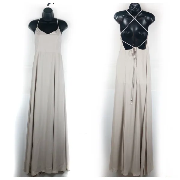 Show Me Your Mumu Godshaw Goddess Lace Up Maxi Dress Tan Large Bridal - Image 3