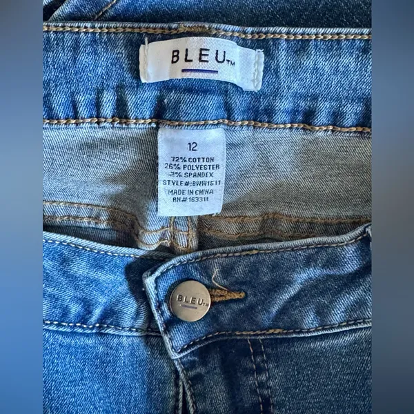 BLEU Denim Bootcut Jeans Mid Rise Stretch Distressed NEW Blue Size 12 - Image 3