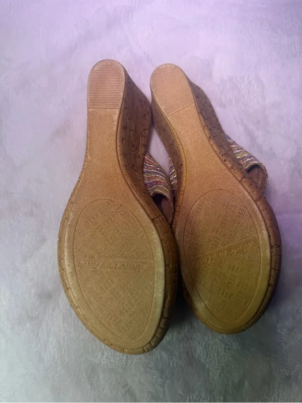 Women's Neutral Beige Cork Wedge Slide Sandals - Image 9