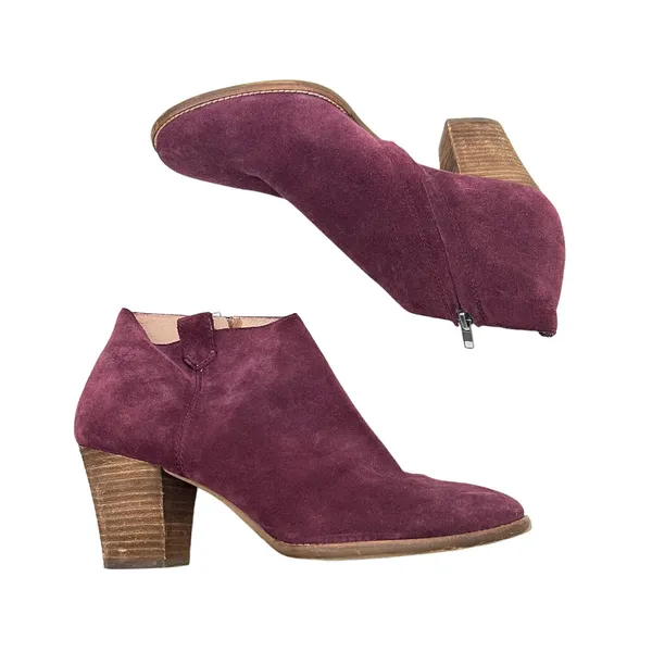 Madewell The Billie Booties in Suede burgundy stacked heel comfort autumn 9.5 - Image 2
