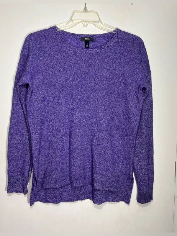 AQUA Cashmere 100% Cashmere Rolled Edge purple Sweater size M - Image 3