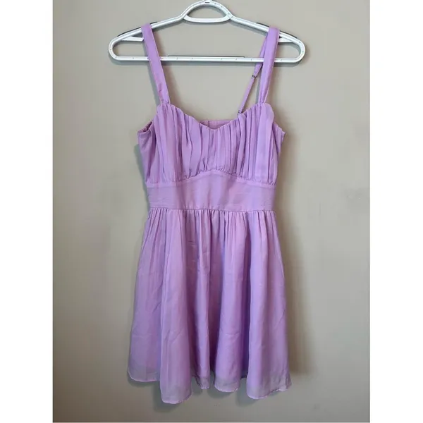 Abercrombie & Fitch Lavender Purple Mini Smocked Dress Ruched Chiffon NWT Size M - Image 3