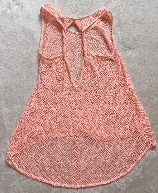 Womens Peach Bathing Suit Cover - Mesh Design Twist Keyhole Swim Cover Up - Image 6