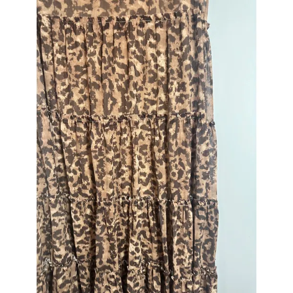 Metro Wear Leopard Print Tiered Maxi Skirt Brown Mesh Ruffle Boho Y2K Large - Image 2