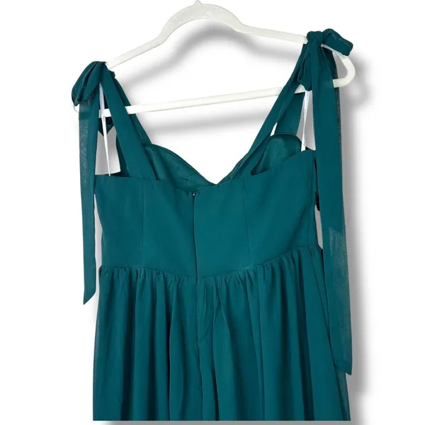 Lulus NWOT Radiant Charisma Emerald Chiffon Ruched Tie-Strap Maxi Dress Medium - Image 8