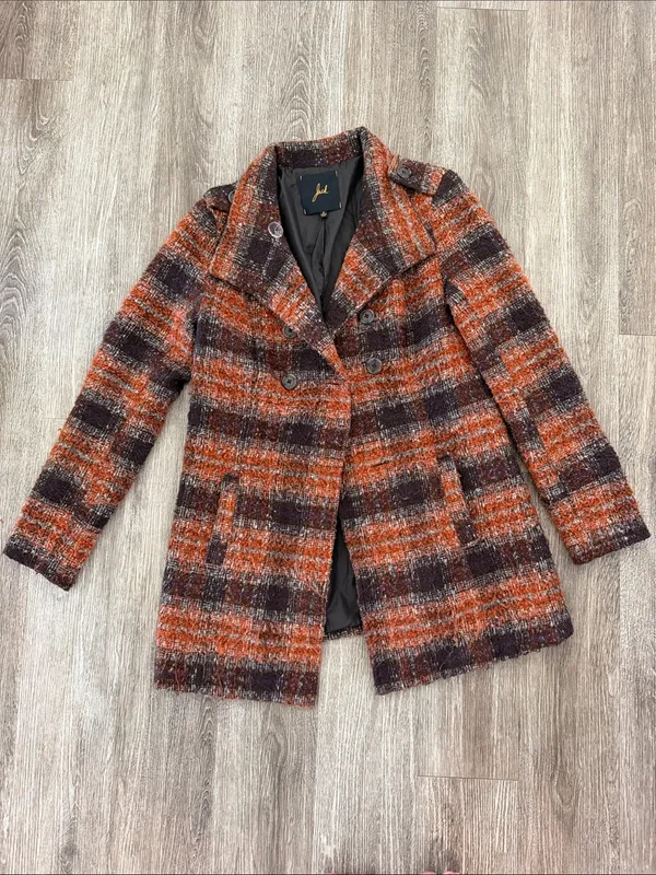 Jack by BB Dakota plaid checkered wool blend Y2K retro peacoat brown orange small - Image 3