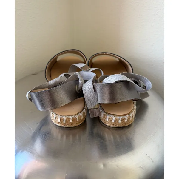 VESTIMENT Metallic Grey Espadrille Flatform Sandals Ribbon Tie Shoes Womens 6US - Image 3