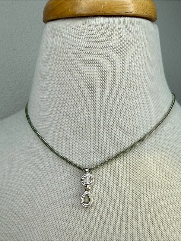 DY Designer Necklace Silver Tear Drop Pendant two stones clear Cubic Zirconia - Image 2
