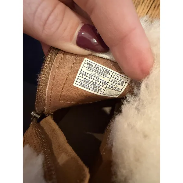 UGG Elowen Boots Womens Size 9 Brown Suede Shearling Fur Cuff Zip Ankle - Image 8