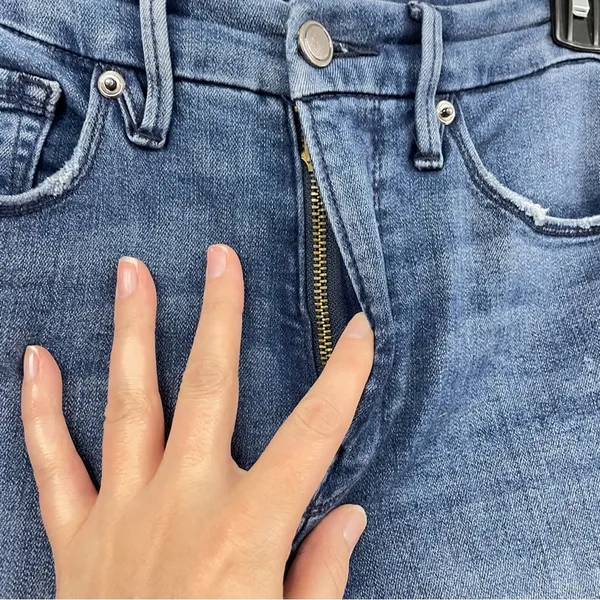 Good American Good Waist High Rise Skinny Jeans Womens 4 Raw Hem Blue Denim - Image 3
