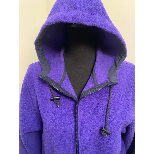 Vintage 90s L.L. Bean Purple Fleece Hooded Parka Jacket Cinch Waist Gorpcore - Image 5