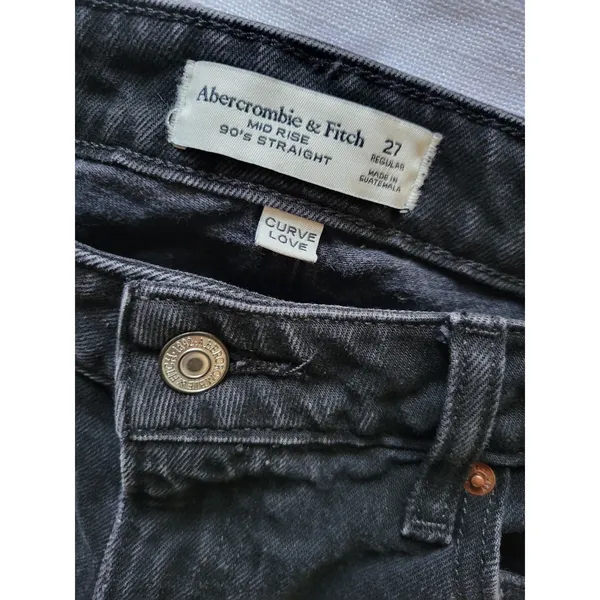 Abercrombie & Fitch Curve Love Women's 27 Black Mid Rise 90s Straight Jeans - Image 14