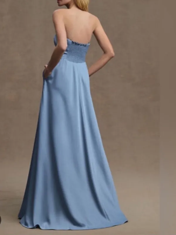 Anthropologie BHLDN Elsie Straight Neck Satin A-Line Gown Maxi Dress Dusty Blue - Image 6