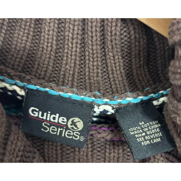 Striped Chunky Knit Turtleneck Sweater Earthy Rolled‎ Edges Cottage Casual Sz M - Image 7