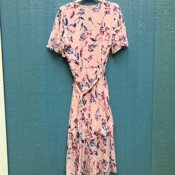 Tanya Taylor Blaire Pink Floral Silk Ruffle MIDI Dress Faux Wrap Flowers v6x - Image 12
