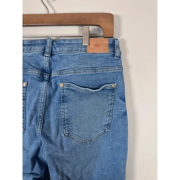 Zara Button Fly Jeans Women 10 Blue High Waisted Straight Leg Casual - Image 5