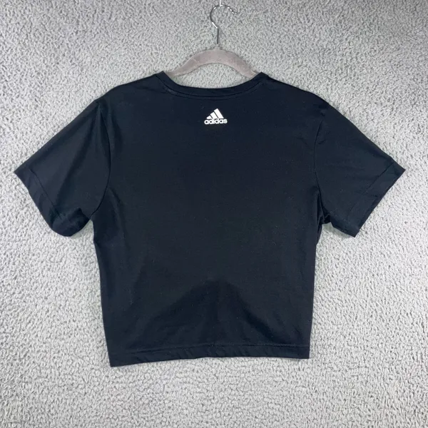 Adidas T-Shirt Women Small Black Tie‎ Front Sellout Sporty Aeroready Primegreen - Image 4