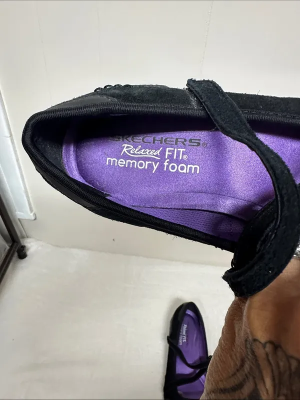 Skechers Black Mary Jane Flats with Purple Insole - Image 5