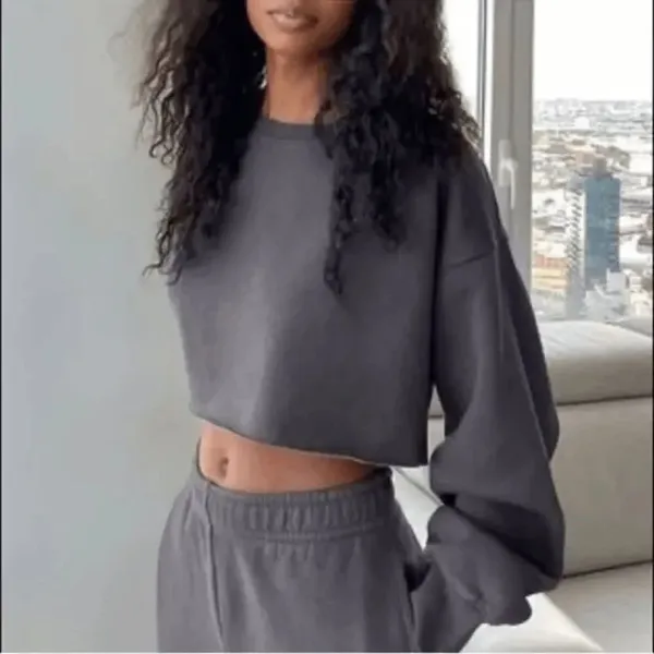 TNA Aritzia Charcoal Gray Cozy AF Fleece Cropped Long Sleeve Sweater Small 1 - Image 8