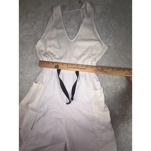 FP Movement Free People Hot Shot Cargo Romper Off White Mesh V-Neck Xs - Image 10