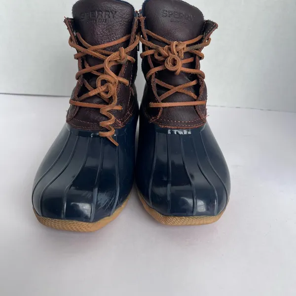 Sperry STS91175 Saltwater Duck Rain Winter Brown Leather Navy Lace Up Boots 7M - Image 2