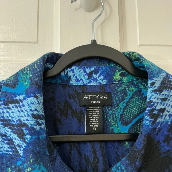 Attyre Snakeskin Animal Print Jacket 3X Car Coat Blue Green Bold Career Travel - Image 5
